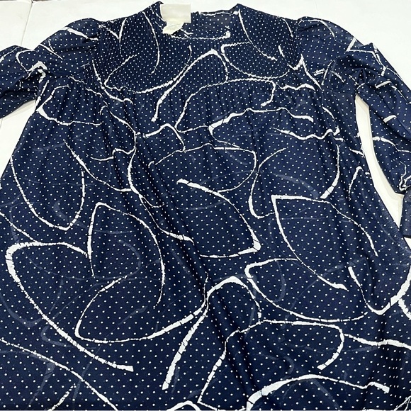 Vintage 70s Lynn Davis Sheer Blue White Polka Dot Dress With Tie Union Tag Sz 12 - Picture 7 of 16